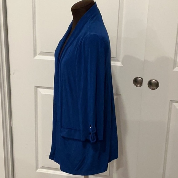 Chico's Travelers Women's Cobalt Blue Jacket Shrug 3/4 Sleeve Slinky Size LG/2 - Picture 3 of 9